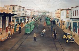 Athina kentro tram pinakas zografikis Giorgos Sidiropoulos zografos Greek Artirst