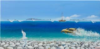 delfinia thalassa pinakas zografikis Giorgos Sidiropoulos zografos artist