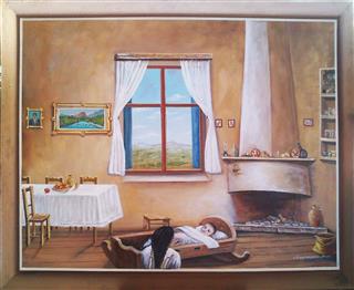 Moro stin kounia me gonio  pinakas zografikis Giorgos Sidiropoulos zografos Greek Artirst